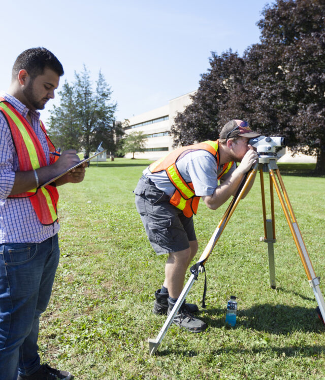 Surveying Class
September 18, 2015
Civil Engineering Technician students Zach Milligan and Jasbir Singh Barn